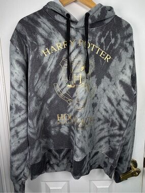 Warner Bros Harry Potter Hogwarts Tie Dye Hoodie Gray Black Unisex Large
